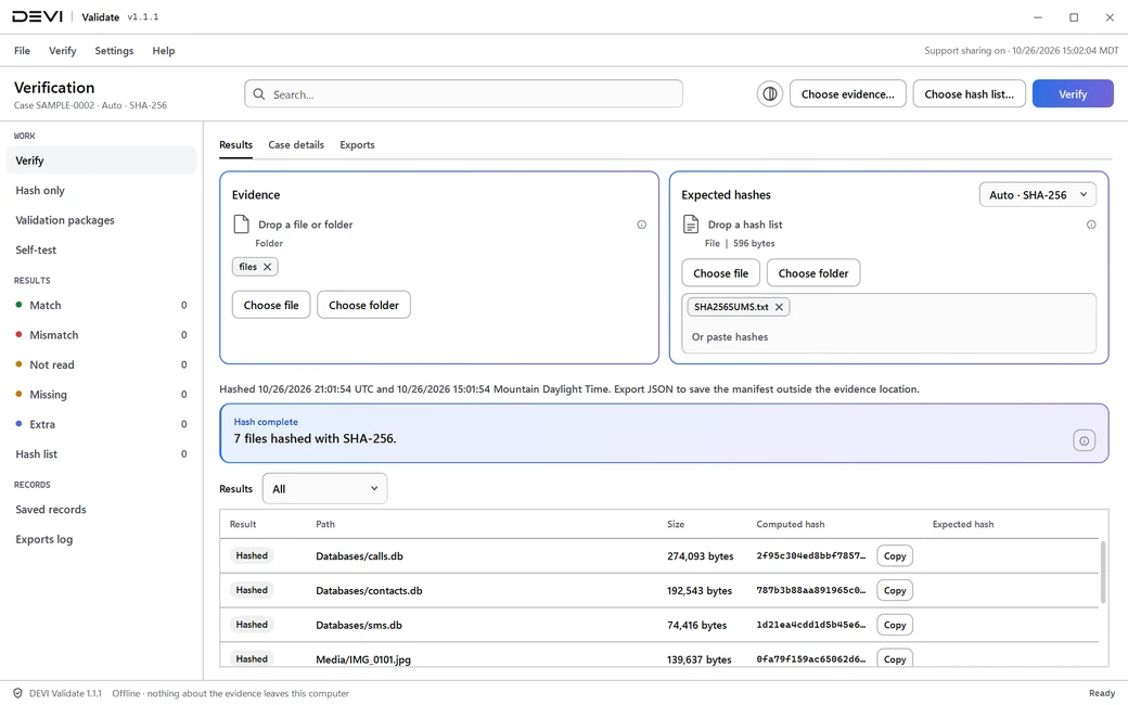 DEVI Validate after hashing every file